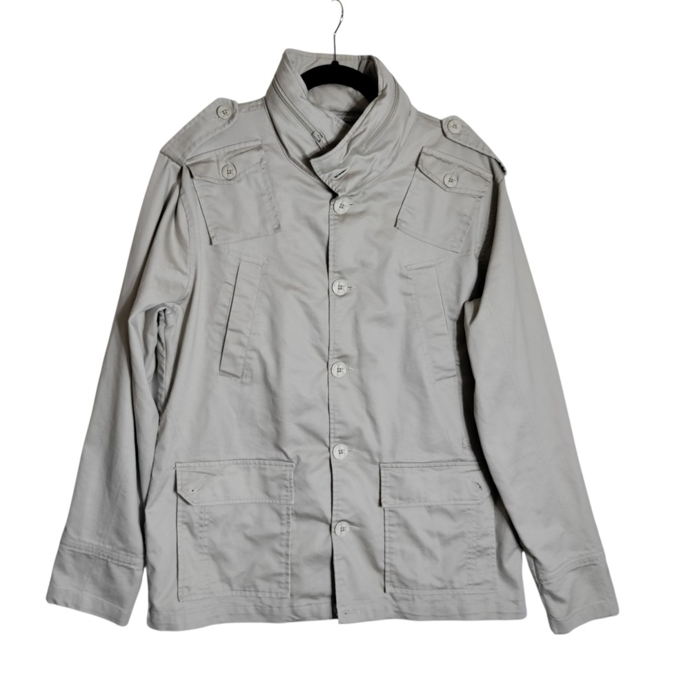 Kane & Unke Mens XL Tan Khaki Military Field‎ Jacket Utility Button Front Coat